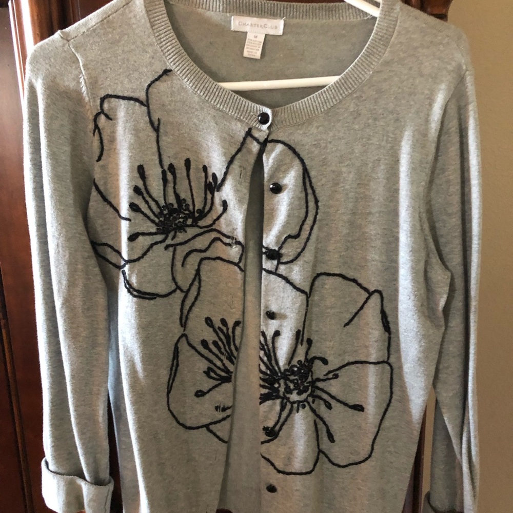 Gray cardigan sweater